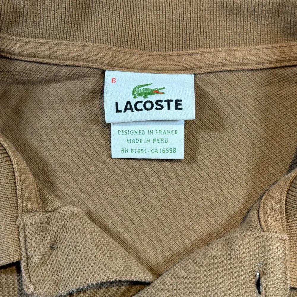 Lacoste Mens Short Sleeve Pique Polo Shirt Tan Brown Size 6 XL Classic Fit Logo